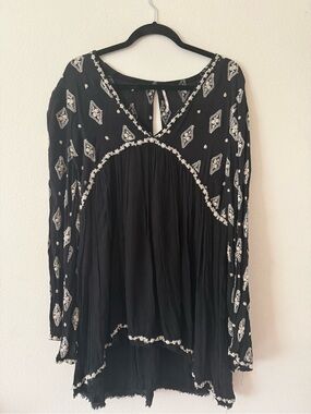 Free People Black Embroidered Boho Women's Dress